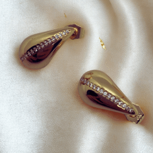 316L Kararmaz Çelik Gold Bottega Zirkon Taşlı Küpe – Modern ve Zarif