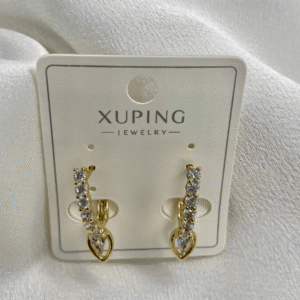 Kalp Uçlu Taş Sıralı Gold Kaplama Küpe