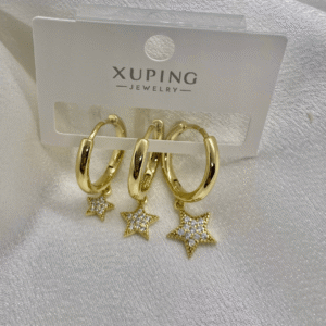 Altın Renkli Yıldız Taş Detaylı 3'lü Halka Küpe Seti